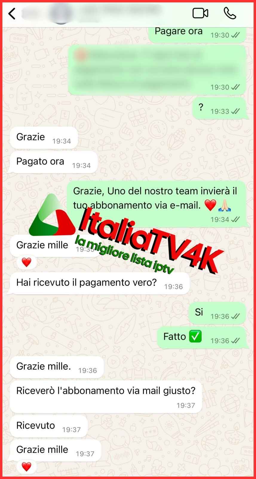 Recensione cliente 1 via WhatsApp