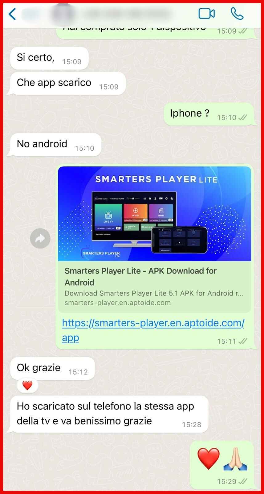 Recensione cliente 12 via WhatsApp