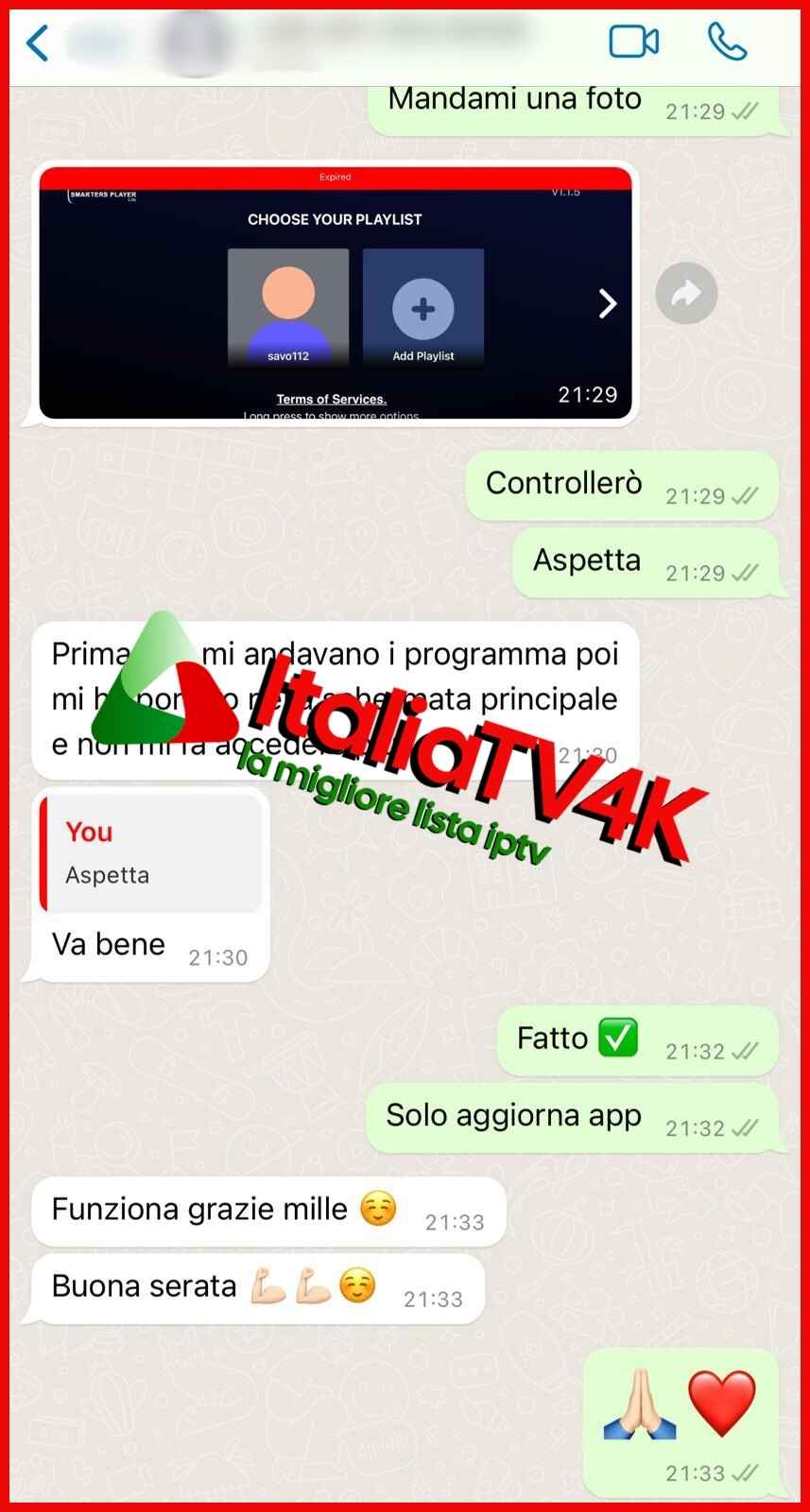 Recensione cliente 14 via WhatsApp