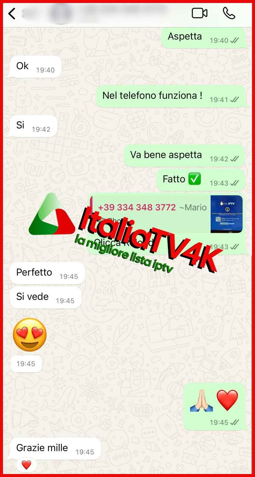 Recensione cliente 4 via WhatsApp