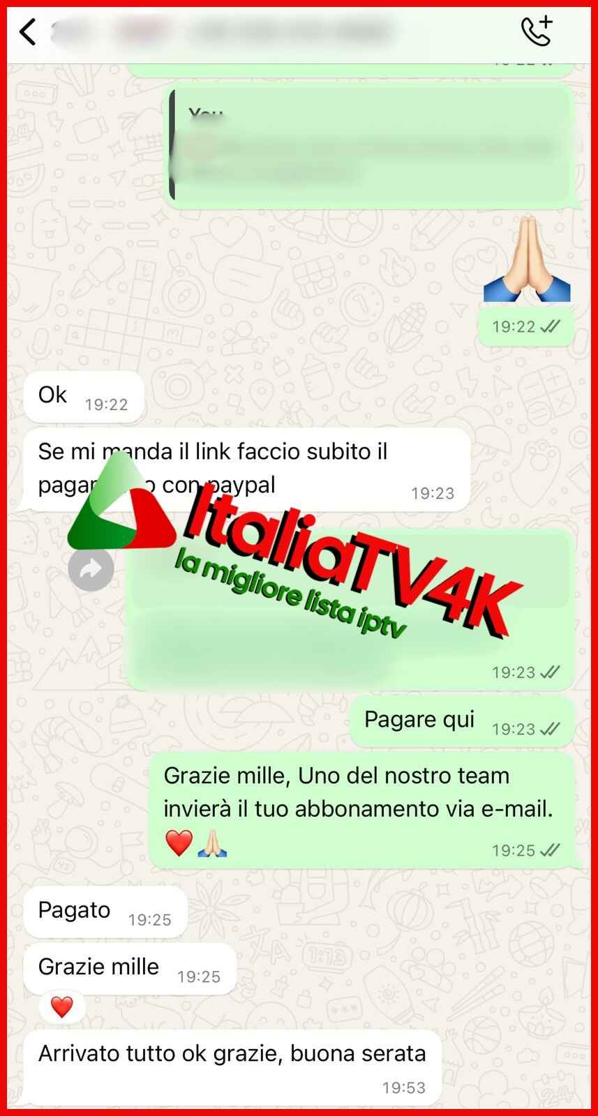 Recensione cliente 9 via WhatsApp