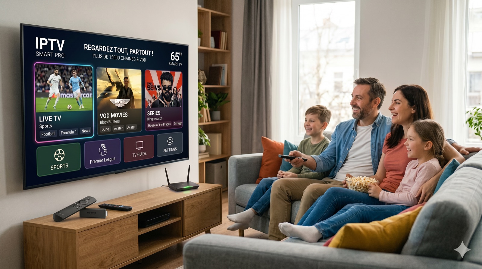 Famiglia guarda IPTV in 4K sulla Smart TV